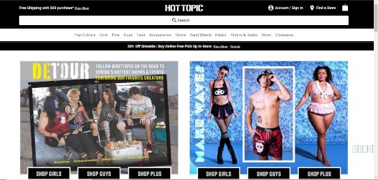 Hot Topic Website showing cheap prices